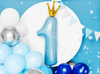 Foil balloon digit 1 with crown, blue, 90cm