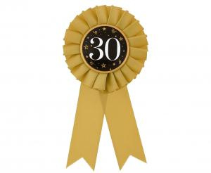 Rosette for 30th Birthday, Anniversary gold-black, 8 cm