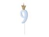 Birthday candle 9 with crown, bright blue