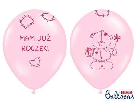 Ballons, Schriftzug: "Mam już roczek", Pastellrosa, 30 cm, 6 Stk.