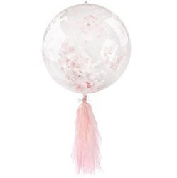 Transparenter Ballon mit pink-rotem Konfetti und Fransen, 45 cm