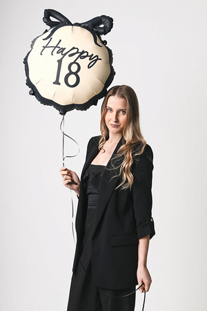 Runder Folienballon mit Schleife „Happy 18“ – Schwarz-Beige