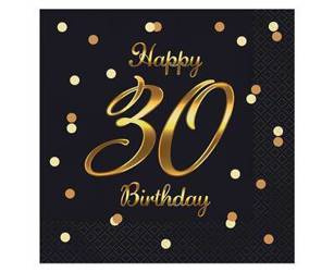 30th Birthday birthday napkins 33 cm, black, 20 pcs