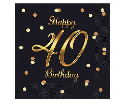 40th Birthday birthday napkins 33 cm, black, 20 pcs