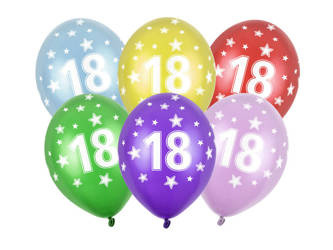 Latexballons mit Nummer 18, 30cm, Metallic, mix (1 op / 6 pcs)
