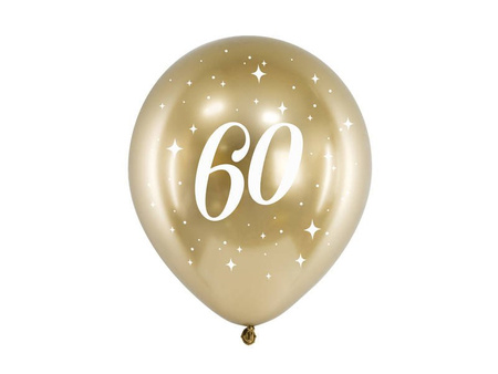 Glossy balloons 60th birthday, gold chrome, 30cm, 6 pcs