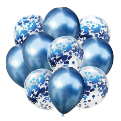 A set of blue chromed balloons with confetti, 10 pcs.