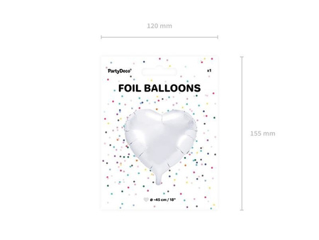 Folienballon Weiß Herz, 45 cm