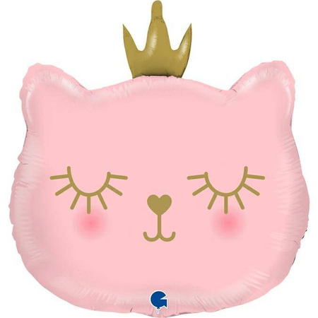 Foil balloon kitten with pink crown, 66 cm