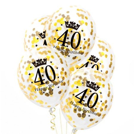 Balloons with gold confetti, 40th birthday, 30cm, 100pcs