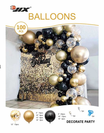 Ballongirlande, schwarz und gold, 103 el.