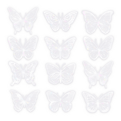 White Holographic Butterfly Wall Stickers 75 cm – Set of 12