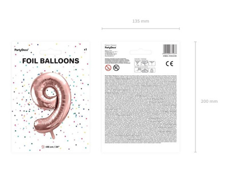 Folienballon-Zahl '9', 86 cm, Rosegold