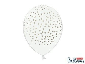 Latexballons Weiß mit goldenen Punkten, 30 cm (1 Pk. / 6-tlg.)