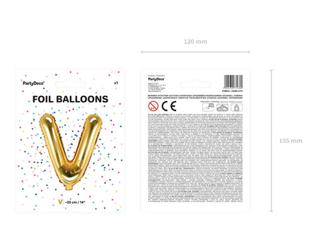 Foil balloon Letter V 35cm, Gold