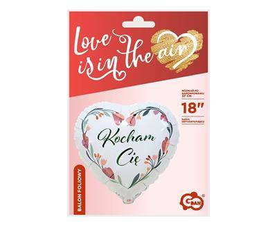 Foil balloon heart, white, I love you, 46cm