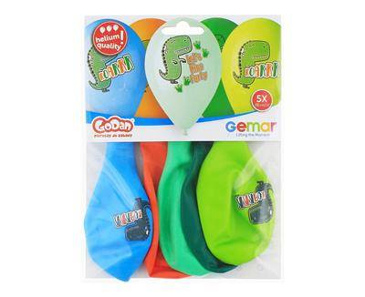 Latex balloons, Let's Dino Party Dinosaurs 33 cm, 5 pcs