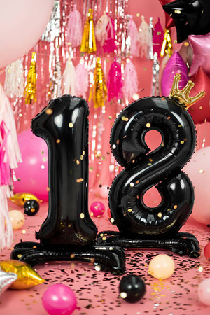 Standing foil balloon number "18", 84 cm, black