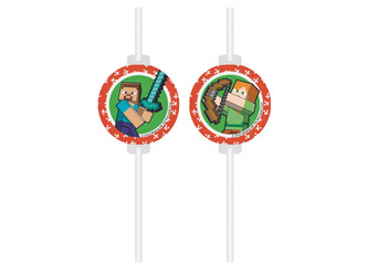 Paper tubes (straws) with Minecraft medallion 6 pcs.
