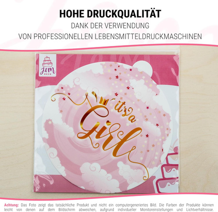 Baby Shower "It's a Boy" Tortenaufleger rund 20 cm premium, vegan, glutenfrei, zugeschnitten