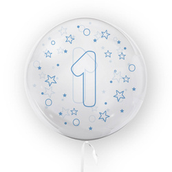 Transparent balloon with blue print number 1, 45cm