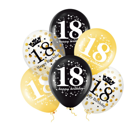 A set of balloons for 18th birthday, black and gold, 6 items