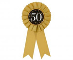 Rosette for 50th Birthday, Anniversary gold-black, 8 cm