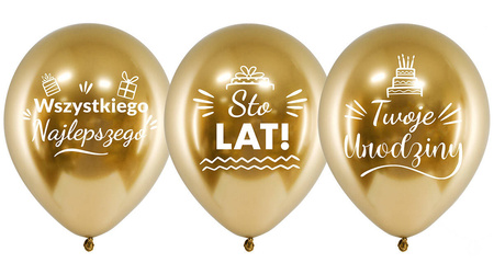 Chrome Goldene Geburtstags-Latexballons Happy Birthday, 30cm, 10 Stk.