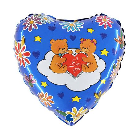 he Grabo foil balloon "Teddy Bears on a Cloud" , heart, 46 cm