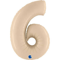 Foil Balloon Number 6, Cream Satin 102cm Grabo