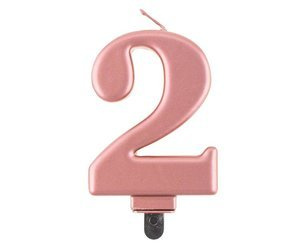 Kerze Zahl 2, metallisches Rosegold, 8 cm