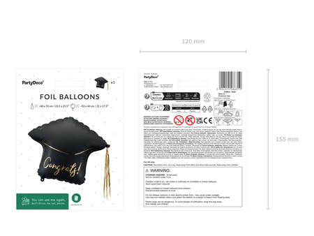Folienballon Mütze "Congrats!", 60x55 cm, Schwarz-Gold