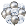 Silver chrome balloons set with confetti, 30cm, 10 pieces