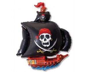 Folienballon, Schwarzes Piratenschiff, 70 cm