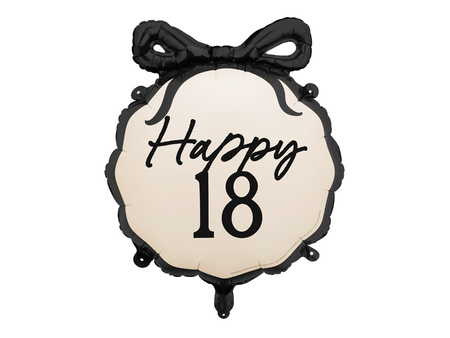 Runder Folienballon mit Schleife „Happy 18“ – Schwarz-Beige