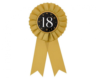 Rosette for 18th Birthday, Anniversary gold-black, 8 cm