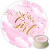 Baby Shower Girl cake topper edible wafer round 20 cm premium, vegan, gluten-free, cut