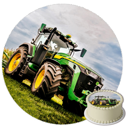 Tractor cake topper edible wafer round 20 cm premium, vegan, gluten-free, cut