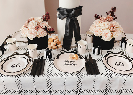 Paper Cups with Bows – Cream-Black, 220 ml, 6 pieces