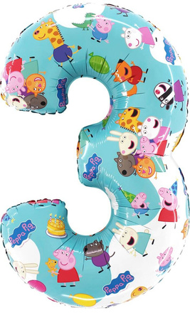 Foil Balloon Number 3, Peppa Pig, 66 cm Grabo