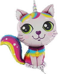 Foil balloon Kitten with a horn pink, 76cm
