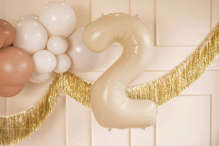 The number 2 Foil balloon, 72cm, beige, cream