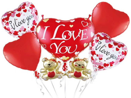 Foil balloons set I love you hearts 5 pcs.