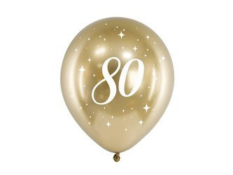 Glossy balloons 80th birthday, golden chrome, 30cm, 6 pcs