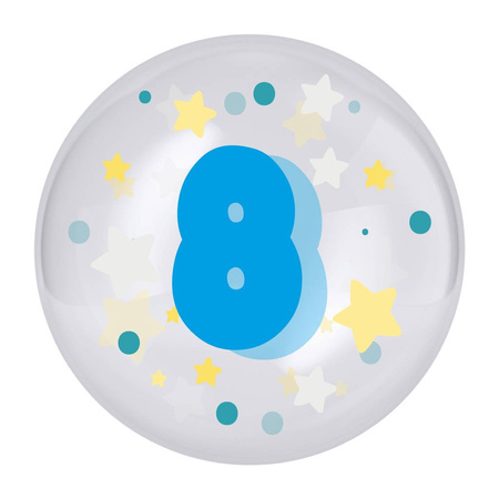 Transparent balloon with blue print number 8, 45cm