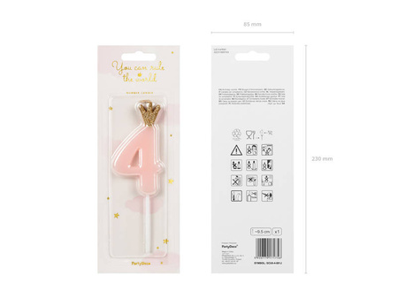 Birthday candle 4 with crown, bright pink