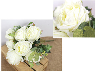 Artificial Peony Flower, White, 10 Stems, 49 cm