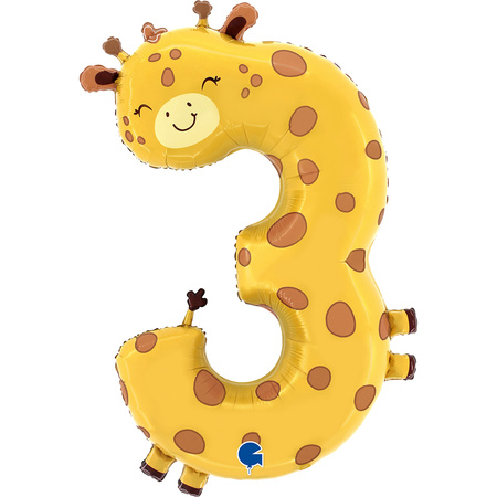 Foil Balloon Number 3, Giraffe, Safari, 97 cm Grabo