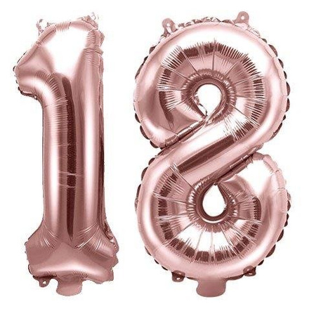 Folienballons, Zahlen, 18. Geburtstag, Rosegold, 35 cm, Set für den 18. Geburtstag