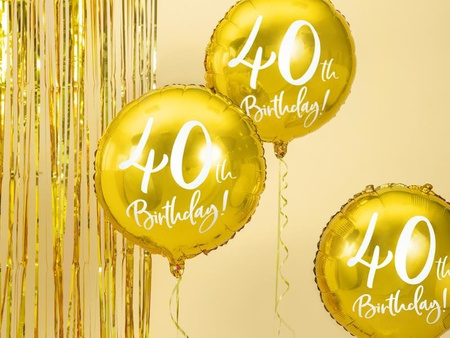 Foil balloon 40th birthday, gold, diameter 45cm